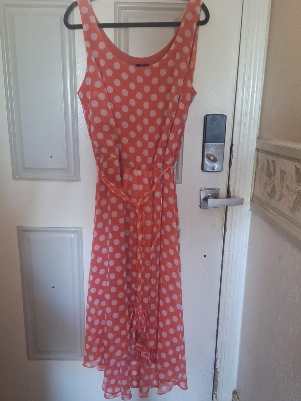 J.B.S. Coral and White Polka Dot Maxi Dress